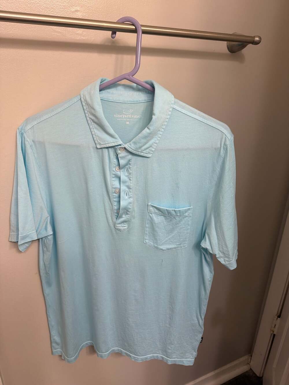 Vineyard Vines Mens Medium Pima Cotton Polo Shirt Light Blue Whale Logo